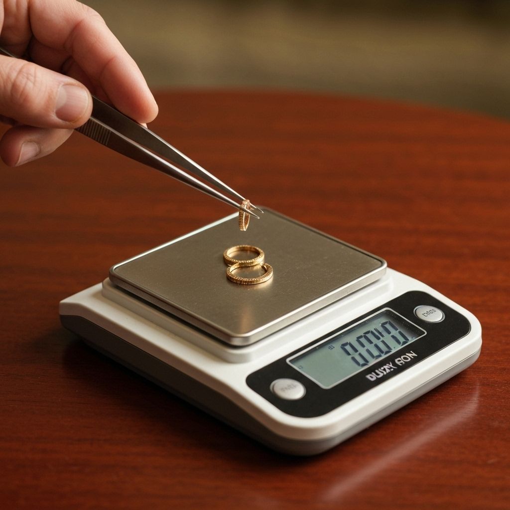 Gold jewelry being weighed on professional scale